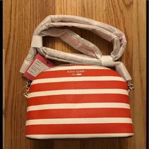 Kate Spade red and white striped crossover bag